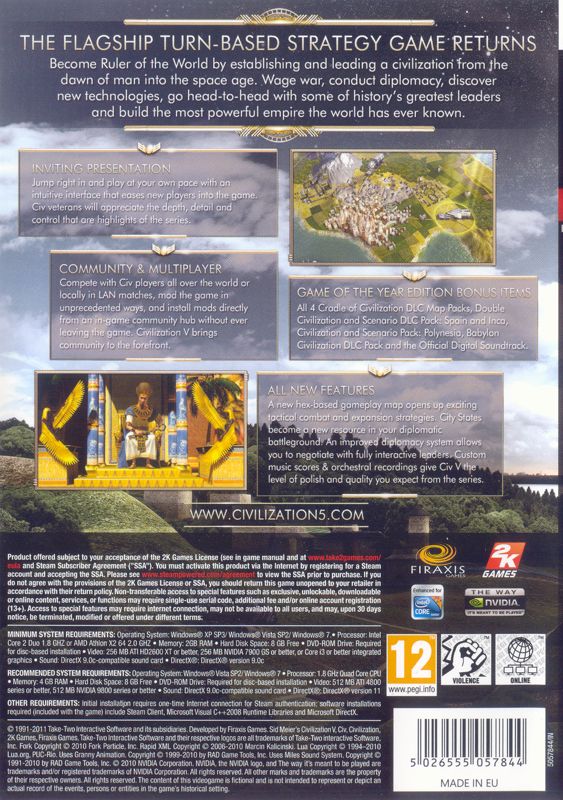 Other for Sid Meier's Civilization V: Game of the Year Edition (Windows): Keep Case - Back