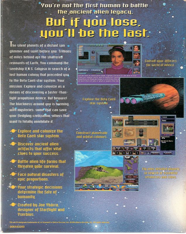 Back Cover for Alien Legacy (DOS) (3.5" disk version)