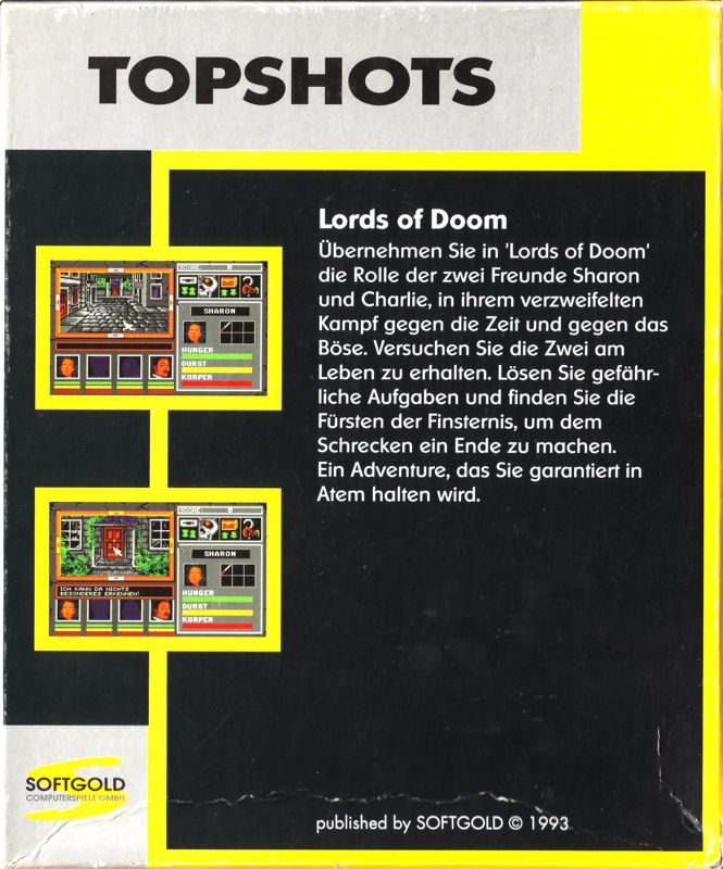 Back Cover for Lords of Doom (DOS) (Topshots budget release)
