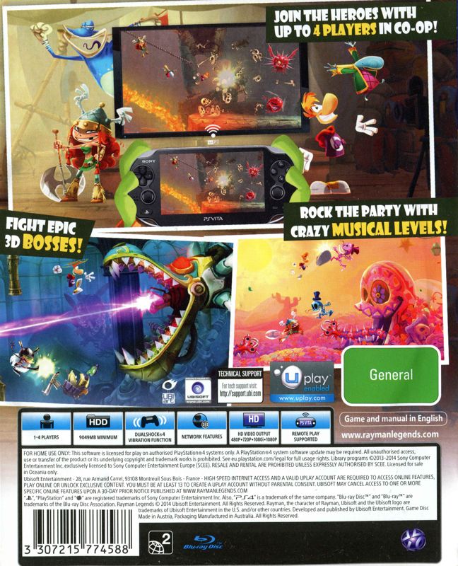 Back Cover for Rayman Legends (PlayStation 4)