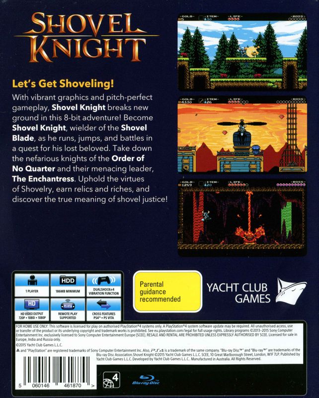Back Cover for Shovel Knight (PlayStation 4)
