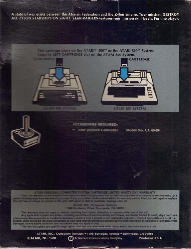 Back Cover for Star Raiders (Atari 8-bit)