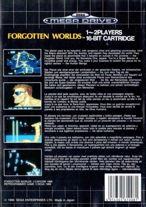 Back Cover for Forgotten Worlds (Genesis)