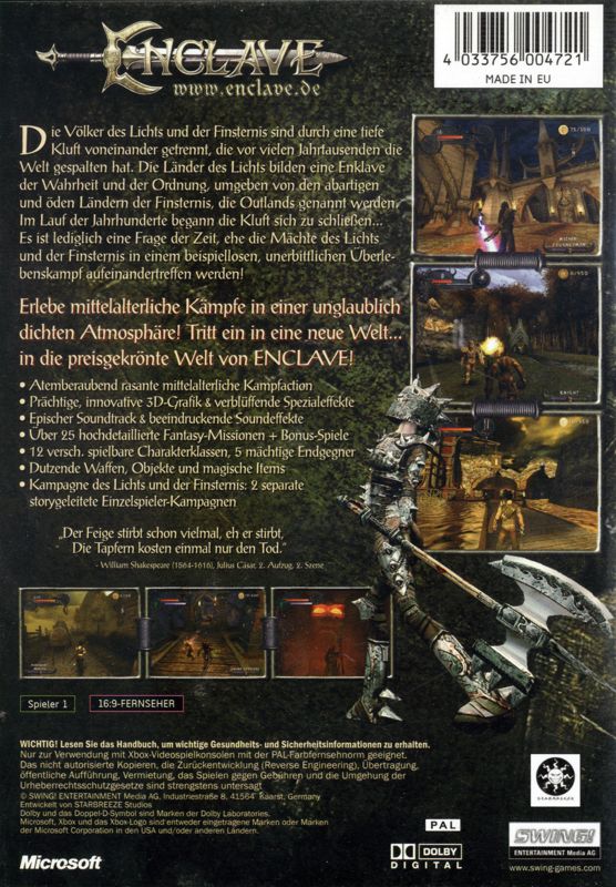 Back Cover for Enclave (Xbox)