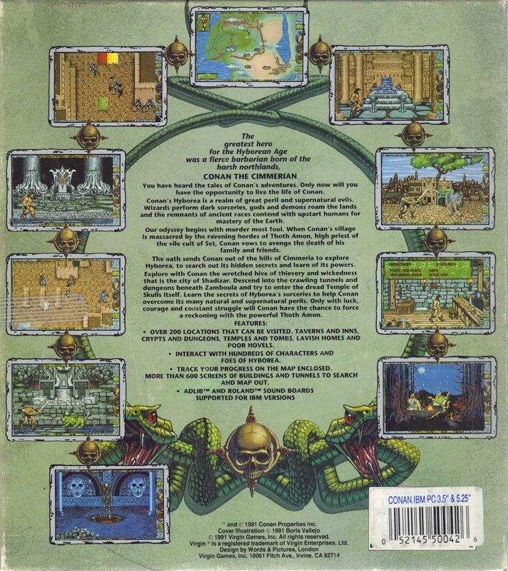 Back Cover for Conan: The Cimmerian (DOS) (3.5" and 5.25" disk version)