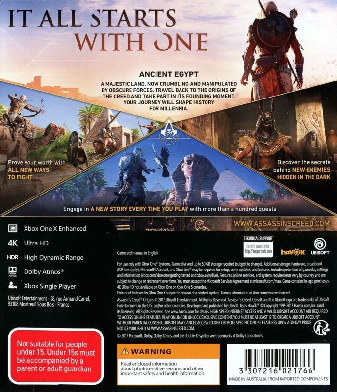 Back Cover for Assassin's Creed: Origins (Xbox One)