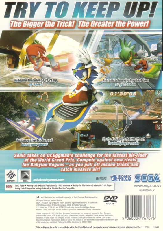 Back Cover for Sonic Riders (PlayStation 2)