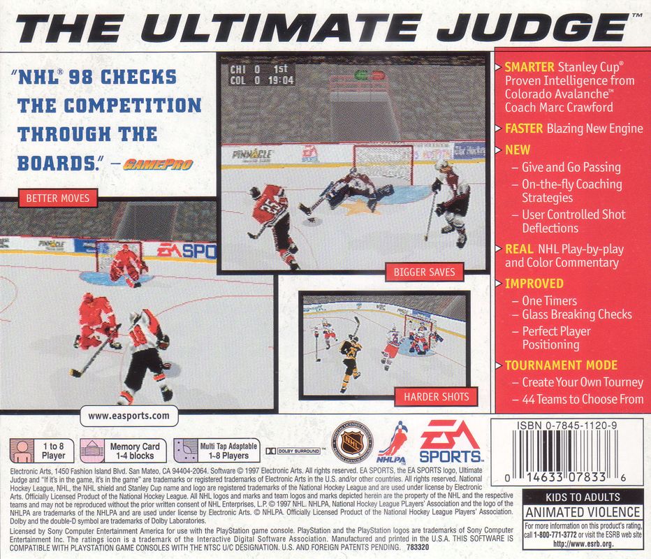 Back Cover for NHL 98 (PlayStation)