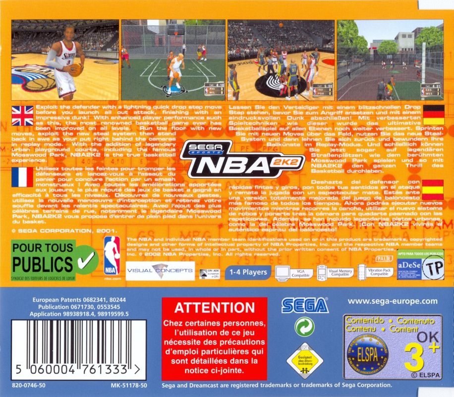 Back Cover for NBA 2K2 (Dreamcast)