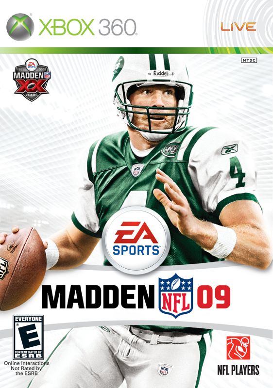 Front Cover for Madden NFL 09 (Xbox 360) (Official digital print packaging with Brett Favre in his New York Jets uniform)