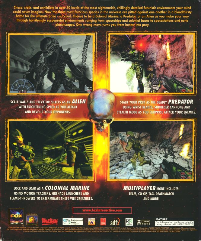 Back Cover for Aliens Versus Predator (Windows)