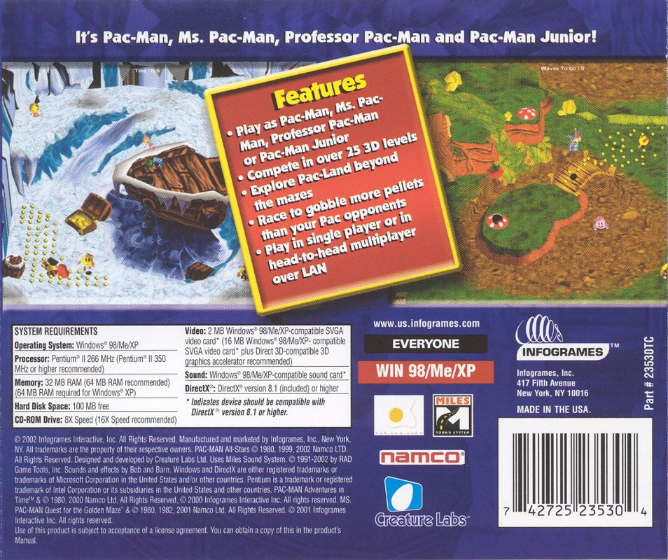 Back Cover for Pac-Man All-Stars (Windows)