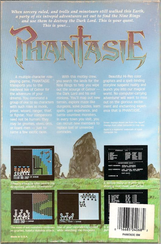 Back Cover for Phantasie (DOS)