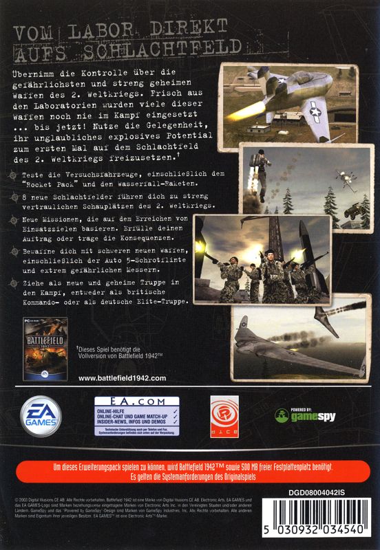 Back Cover for Battlefield 1942: Secret Weapons of WWII (Windows)