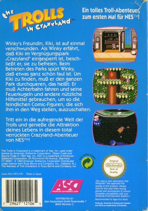Back Cover for The Trolls in Crazyland (NES)