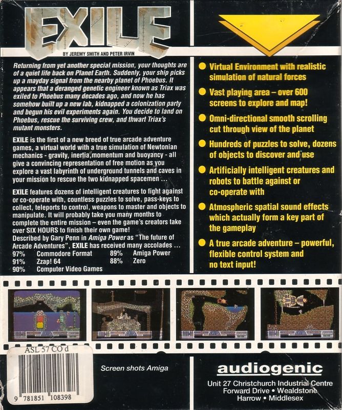 Back Cover for Exile (Commodore 64)