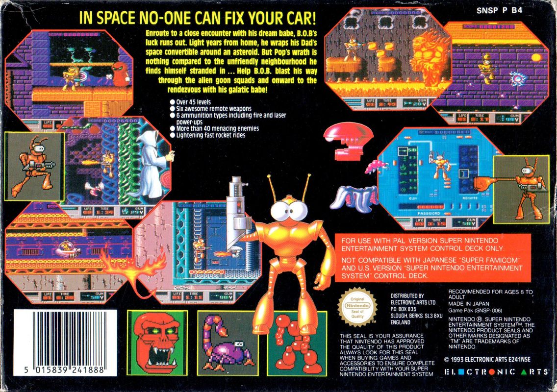 Back Cover for B.O.B. (SNES)