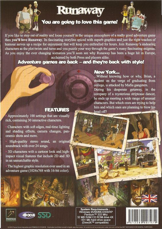 Back Cover for Runaway: A Road Adventure (Windows)