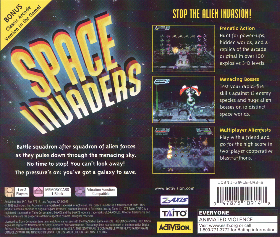 Back Cover for Space Invaders (PlayStation)