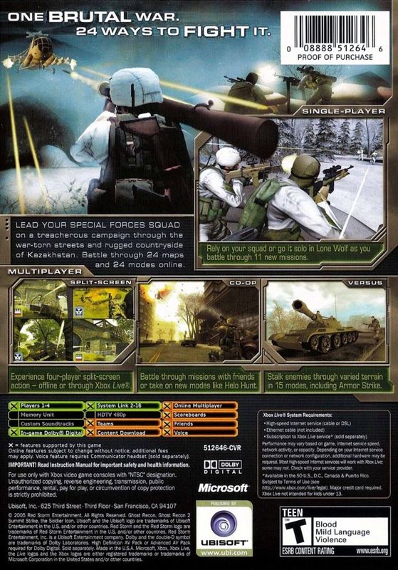 Back Cover for Tom Clancy's Ghost Recon 2: Summit Strike (Xbox)