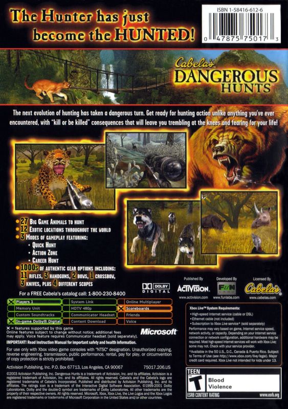 Back Cover for Cabela's Dangerous Hunts (Xbox)