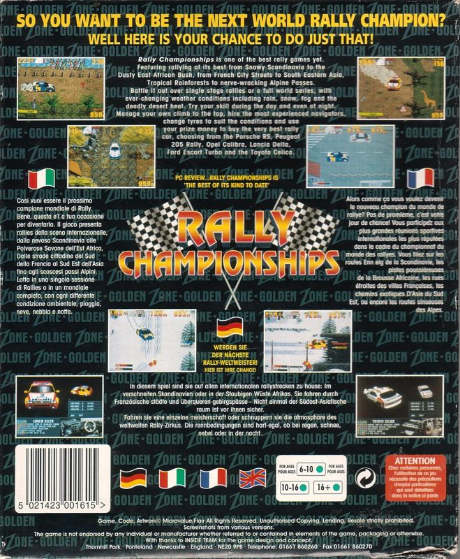 Back Cover for Rally Championships (DOS) (Golden Zone budget release)
