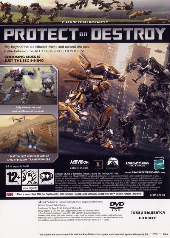 Back Cover for Transformers: The Game (PlayStation 2)