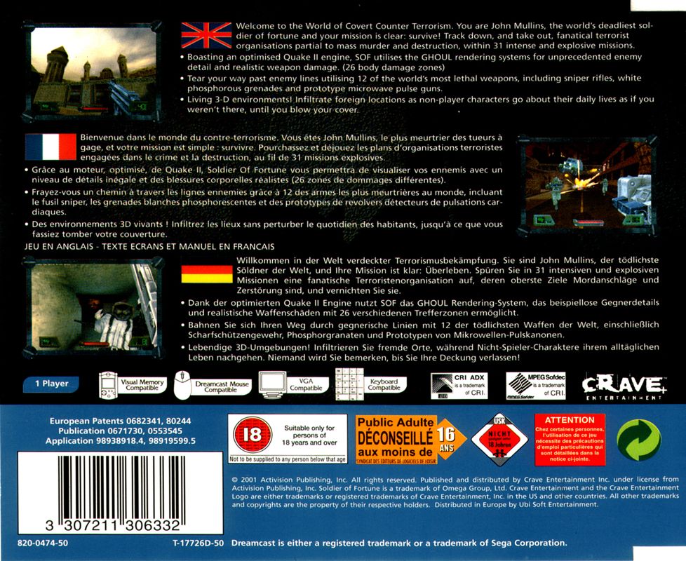 Back Cover for Soldier of Fortune (Dreamcast)