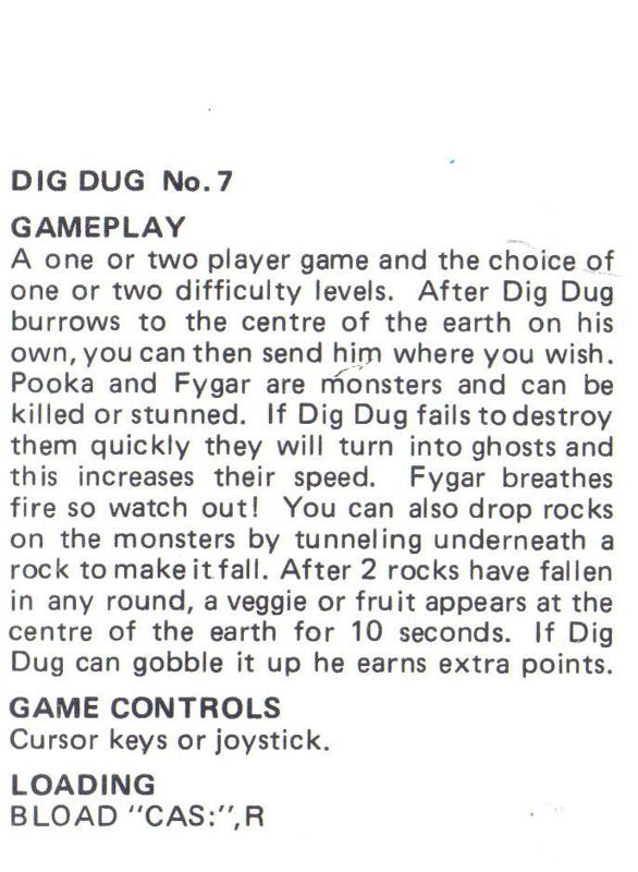 Inside Cover for Dig Dug (MSX)