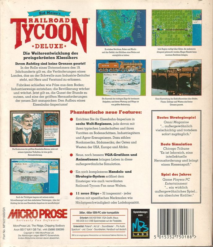 Back Cover for Sid Meier's Railroad Tycoon Deluxe (DOS)