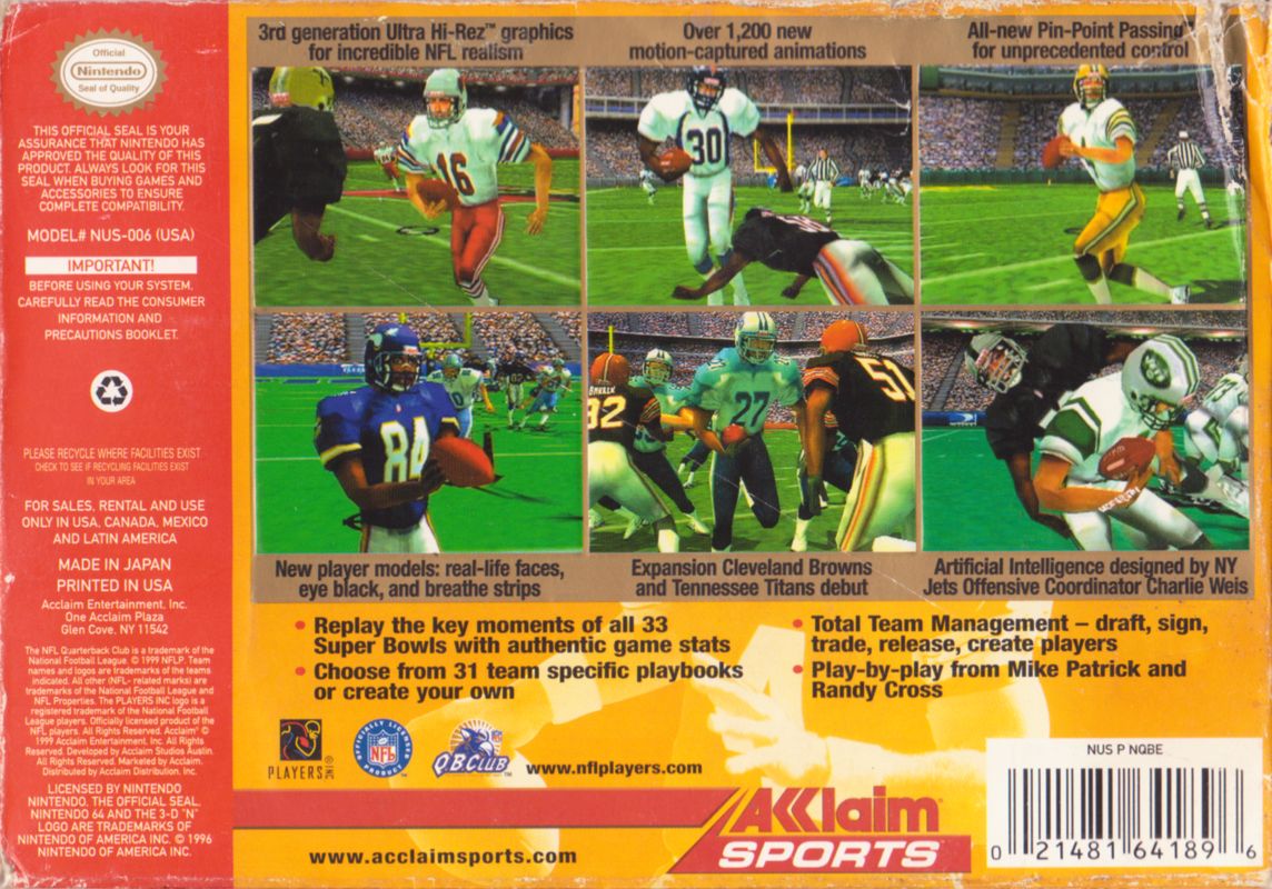 Back Cover for NFL Quarterback Club 2000 (Nintendo 64)