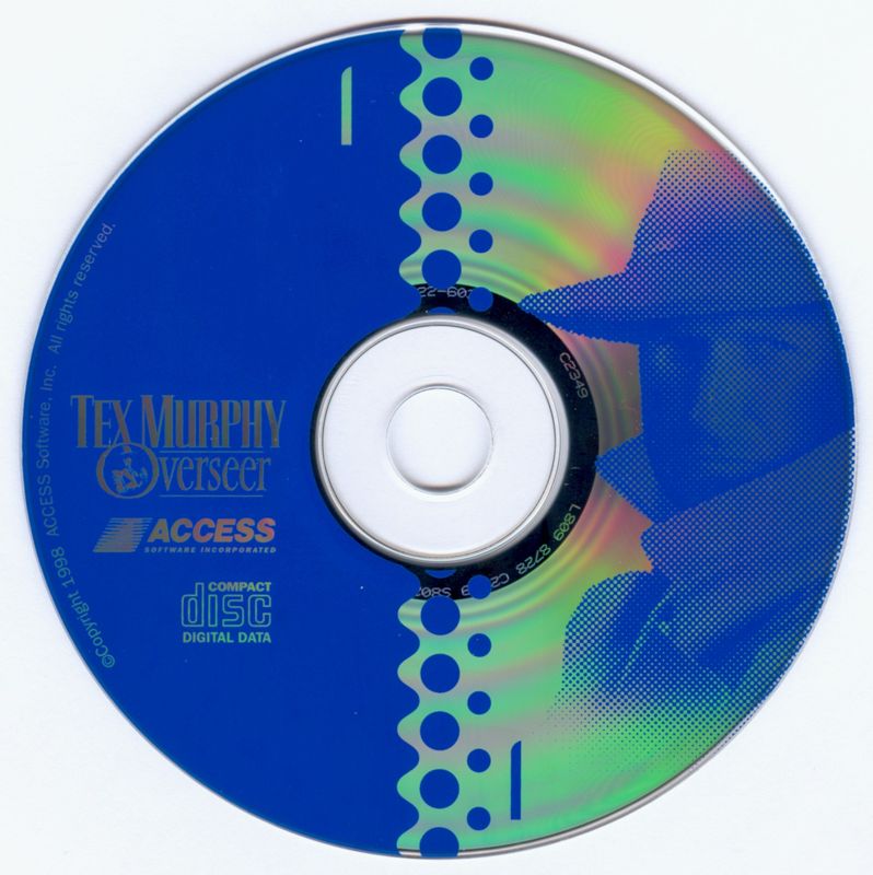 Media for Tex Murphy: Overseer (Windows) (Alternate Front - has L.E.D. on top of the building): CD-ROM #1