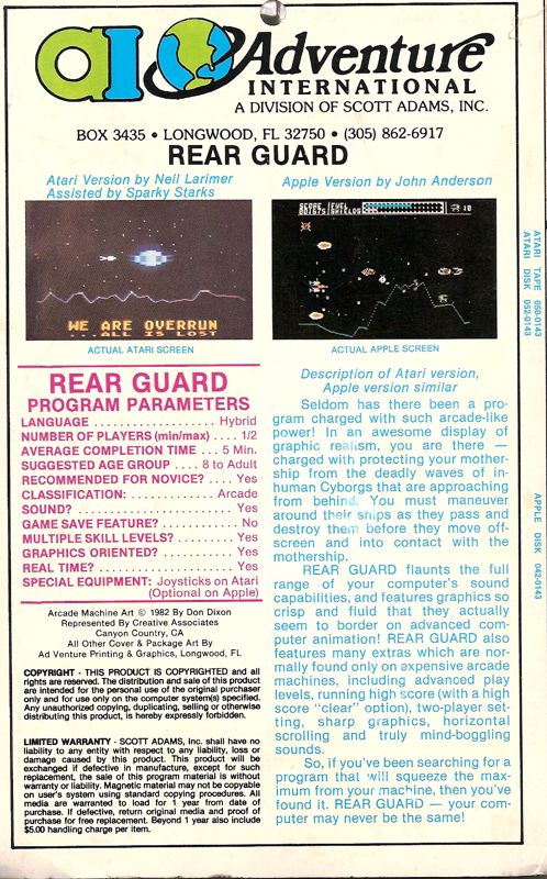Back Cover for Rear Guard (TRS-80)