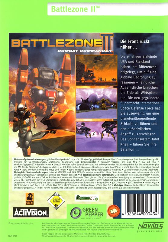 Back Cover for Battlezone II: Combat Commander (Windows) (Green Pepper release (#125))