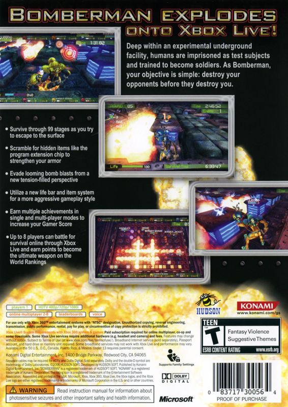 Back Cover for Bomberman: Act:Zero (Xbox 360)