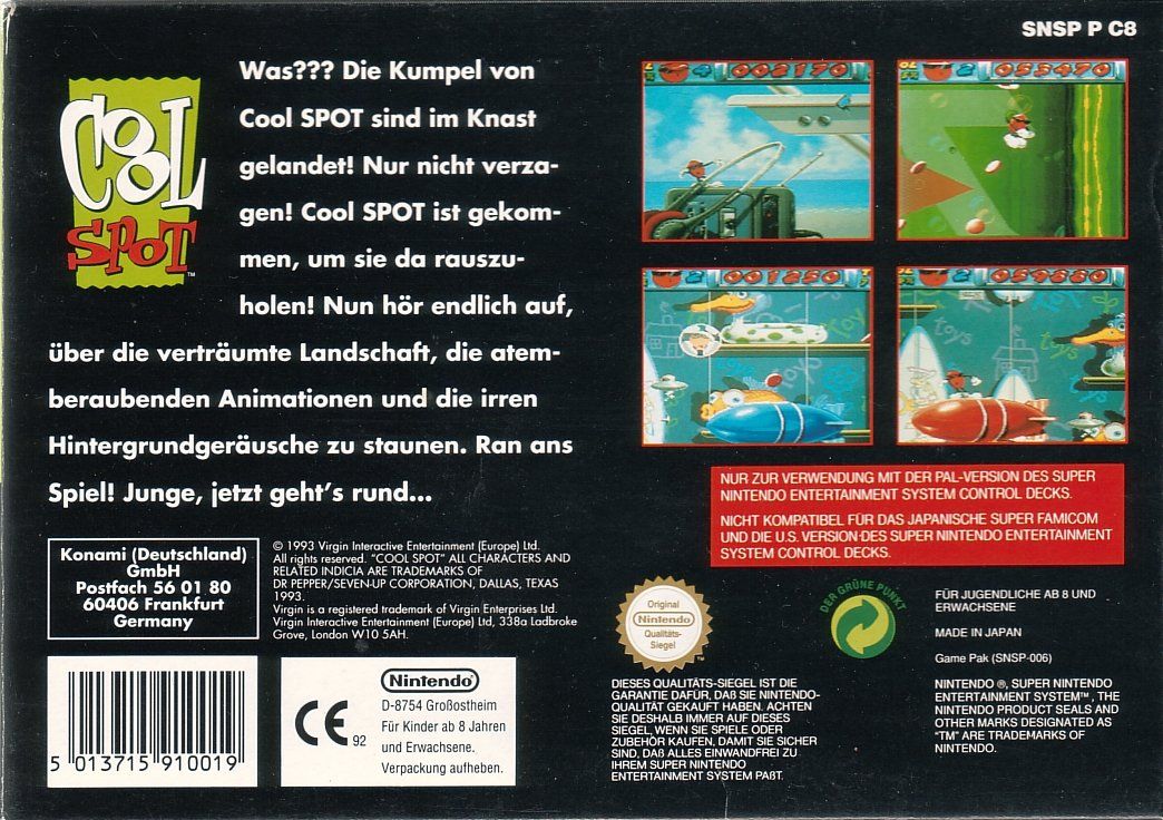 Back Cover for Cool Spot (SNES)