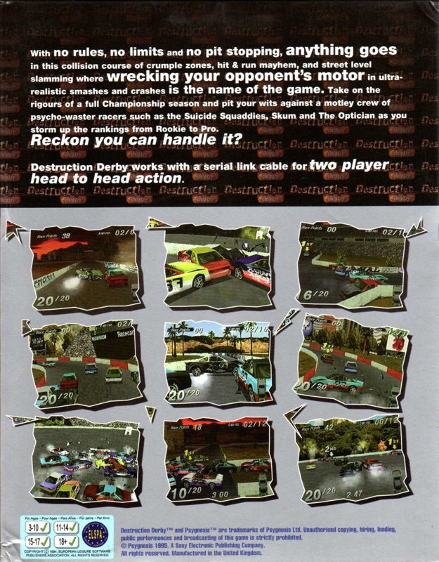 Back Cover for Destruction Derby (DOS)