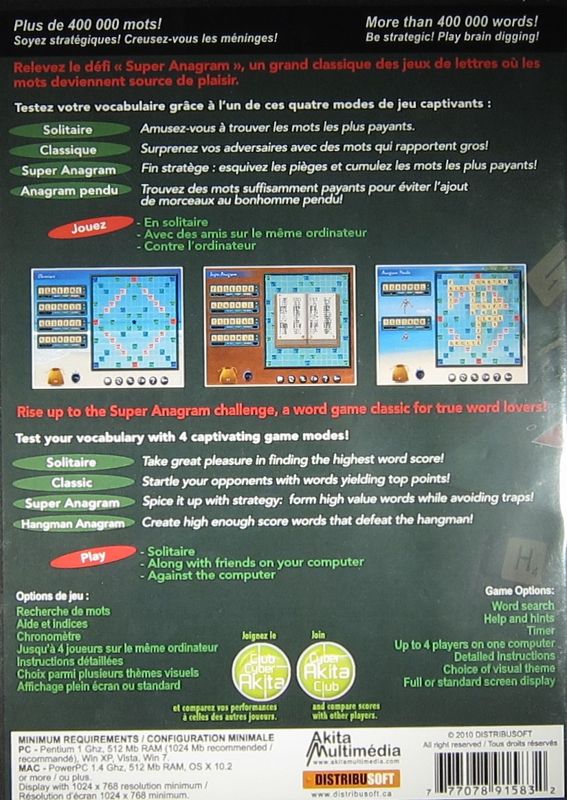 Back Cover for Super Anagram Jeux de lettres (Macintosh and Windows)