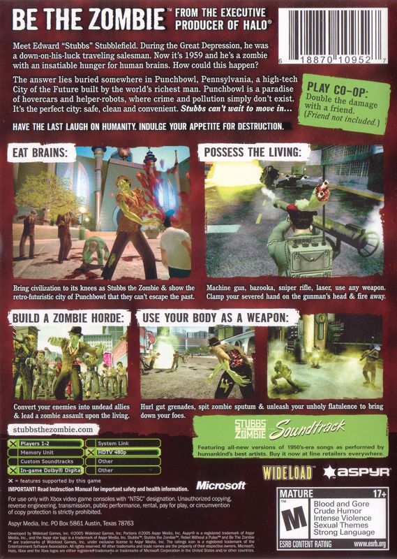 Back Cover for Stubbs the Zombie in Rebel Without a Pulse (Xbox)