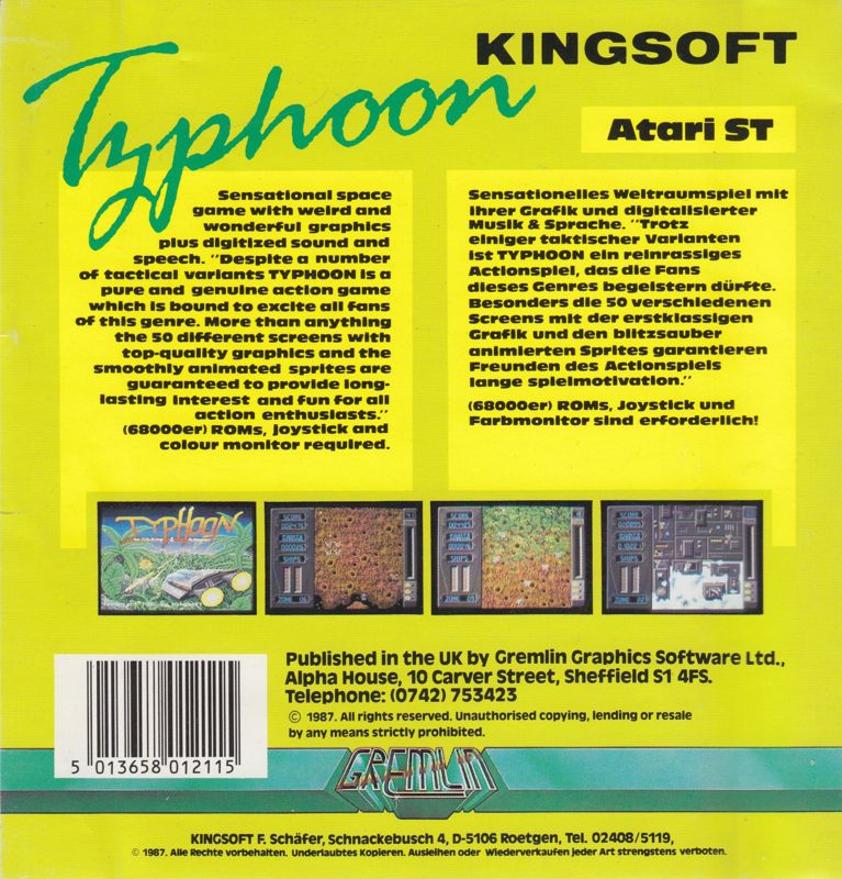 Back Cover for Typhoon (Atari ST)
