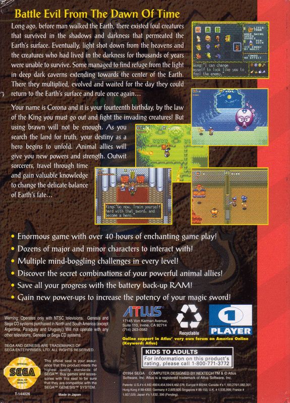 Back Cover for Crusader of Centy (Genesis)