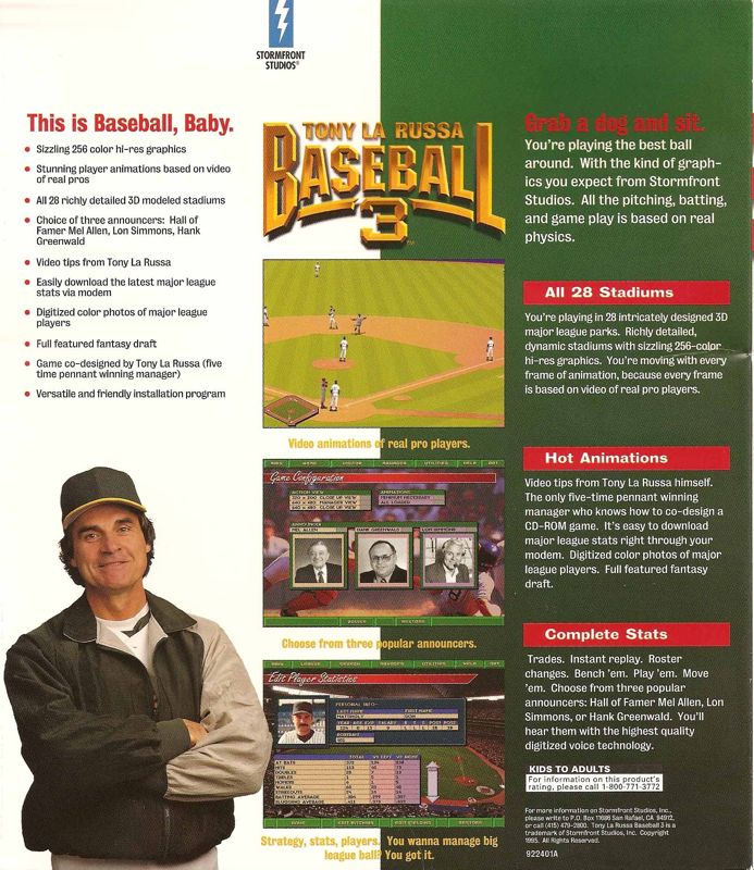 Back Cover for Tony La Russa Baseball 3 (DOS)