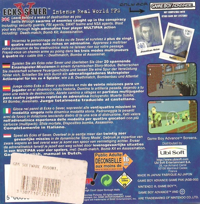 Back Cover for Ecks vs. Sever (Game Boy Advance)