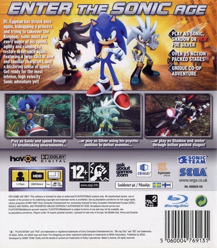 Back Cover for Sonic the Hedgehog (PlayStation 3)