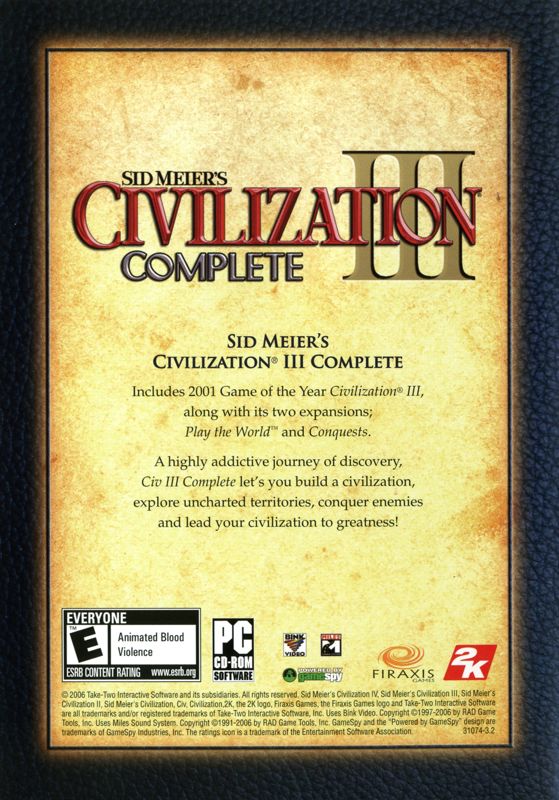 Other for Sid Meier's Civilization Chronicles (Windows): Civilization III Keep Case - Back