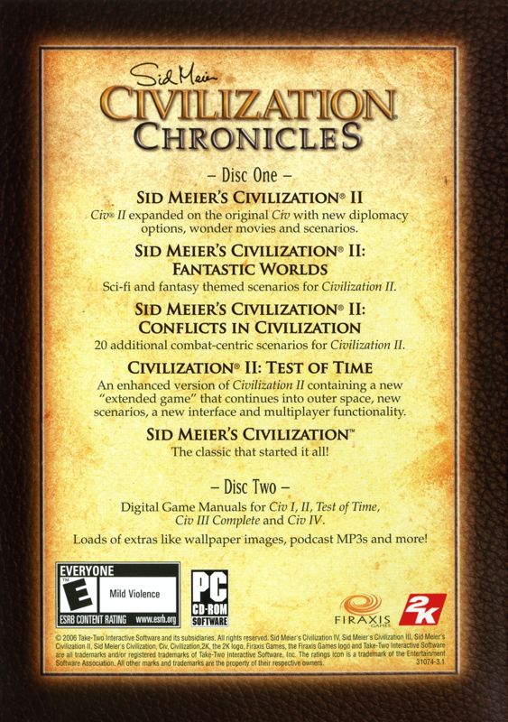 Other for Sid Meier's Civilization Chronicles (Windows): Civilization I & II Keep Case - Back