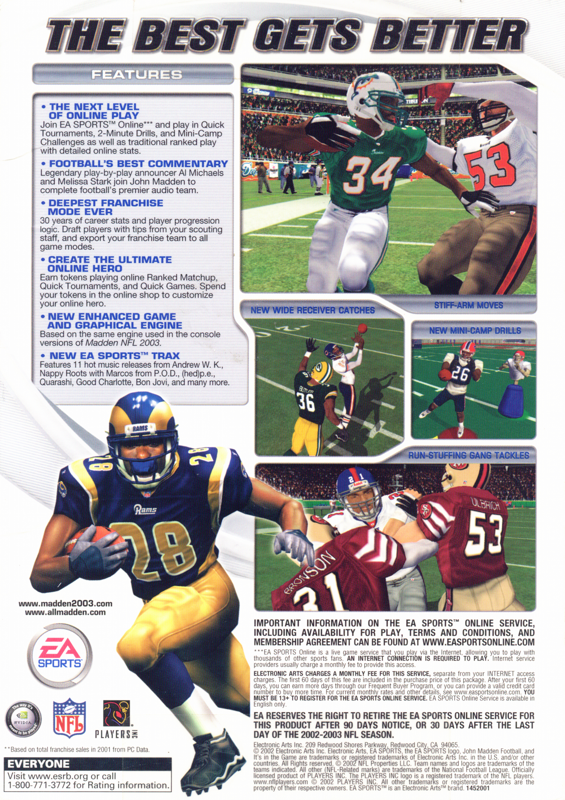 Back Cover for Madden NFL 2003 (Windows)