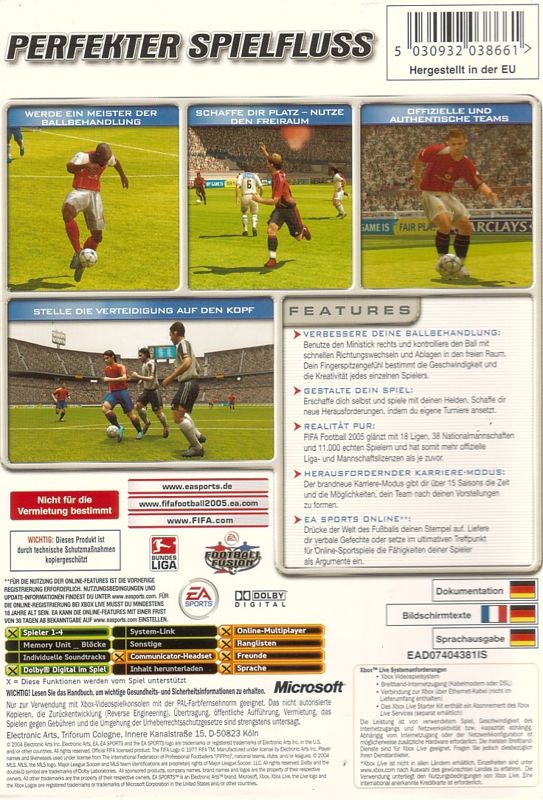 Back Cover for FIFA Soccer 2005 (Xbox)