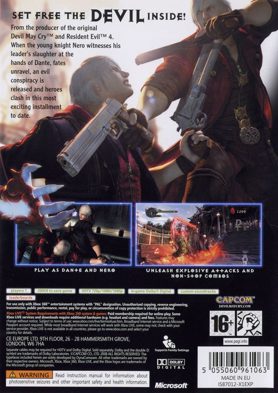 Back Cover for Devil May Cry 4 (Xbox 360)