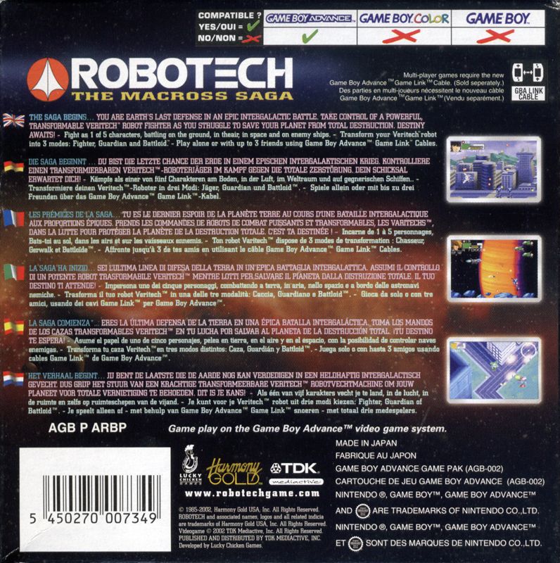 Back Cover for Robotech: The Macross Saga (Game Boy Advance)
